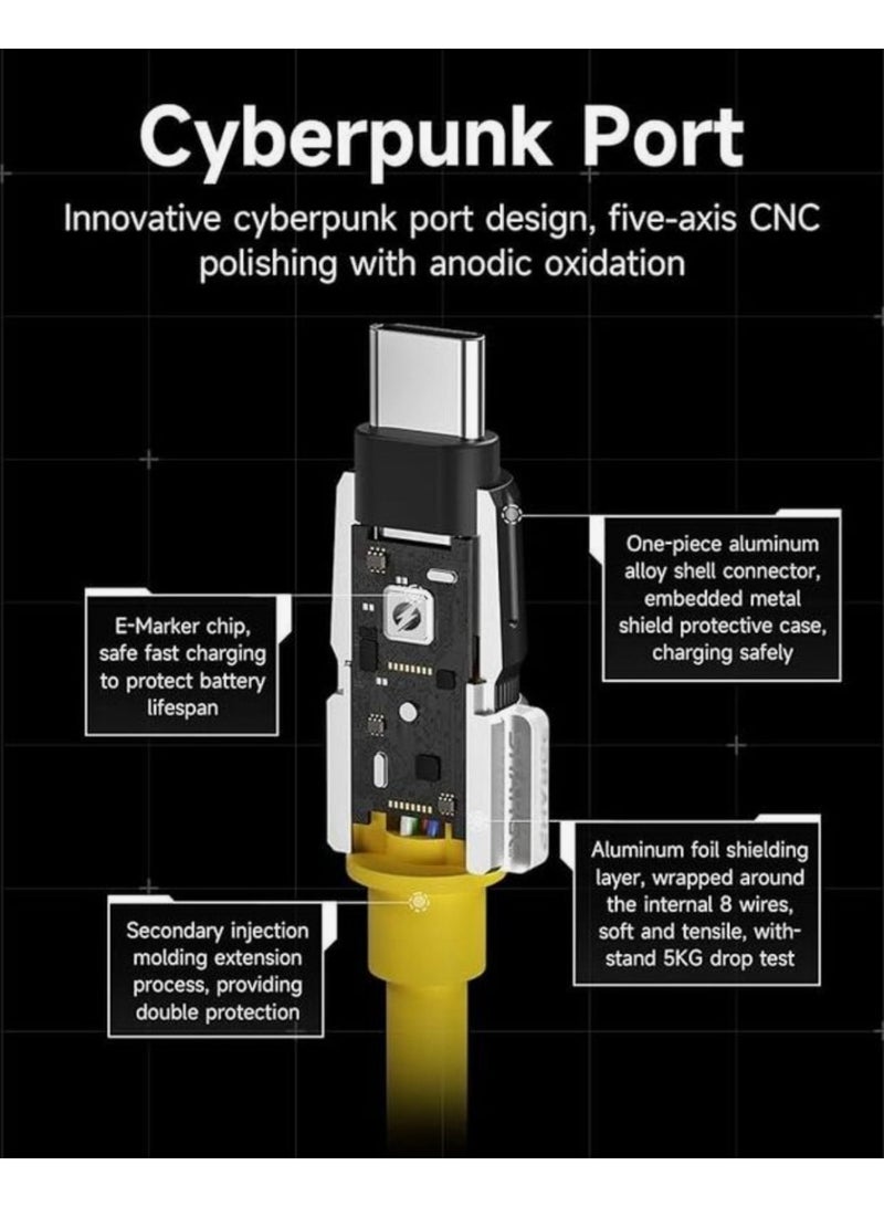 Sharge SL106 240W USB-C to USB-C Phantom Fast Charging Cable – 1.2 m PD, Ultra-Low Loss, Cyberpunk Design, 480 Mbps Data Sync - Image 4